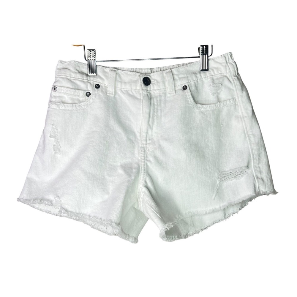 White Aerie Distressed Denim Cutoff Shorts with Elastic Waist and Frayed Hem